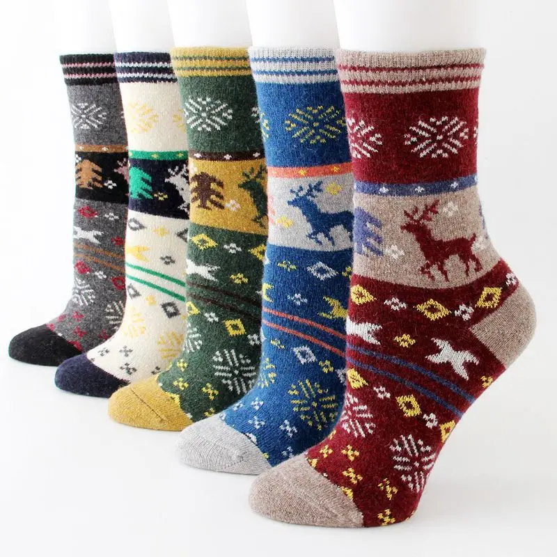 Youki Wholesale good quality Women cony hair Winter Christmas Deer Wool ladies Thicken Socks
