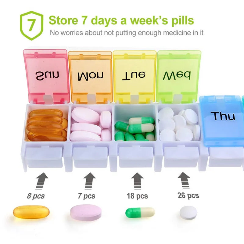 400331 Factory Custom Large Travel 7 day daily monthly weekly pill organizer storage boxes 2 times a day