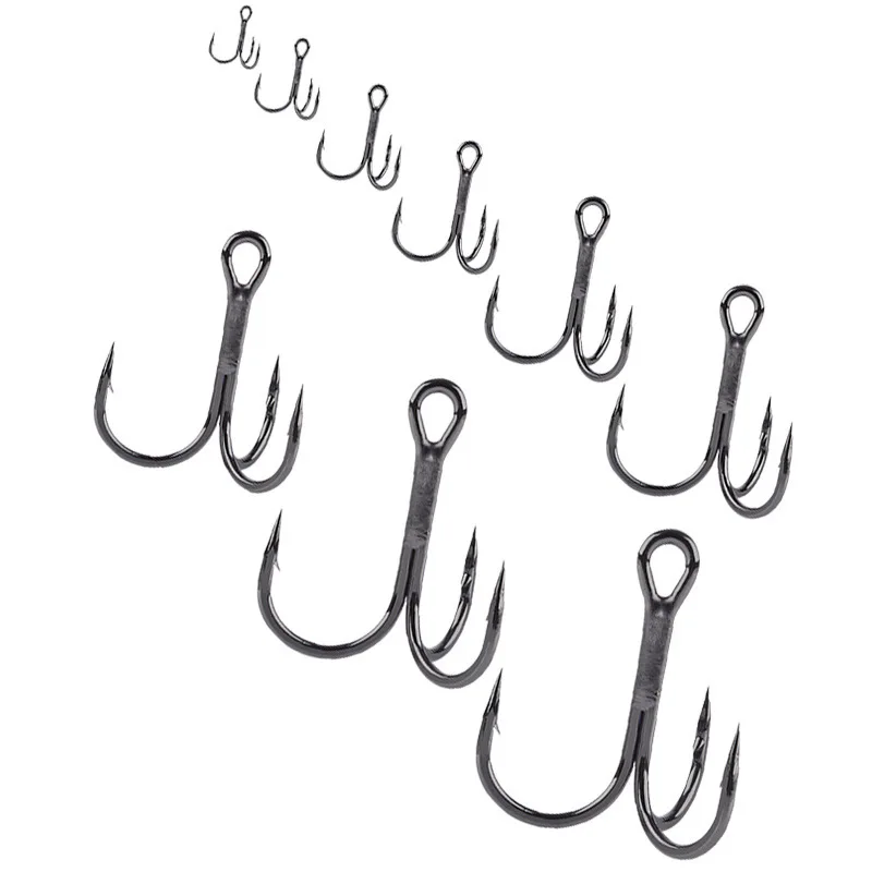 Fishing gear factory wholesale black nickel three anchor hook high carbon steel fishing hook with barb three hook