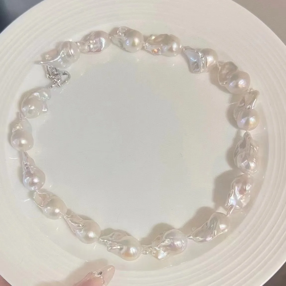 2024 Classic Fashion 15-16mm Large Size Baroque Freshwater Pearl Necklace and Bracelet Fine Jewelry Women Trendy Wedding Gift