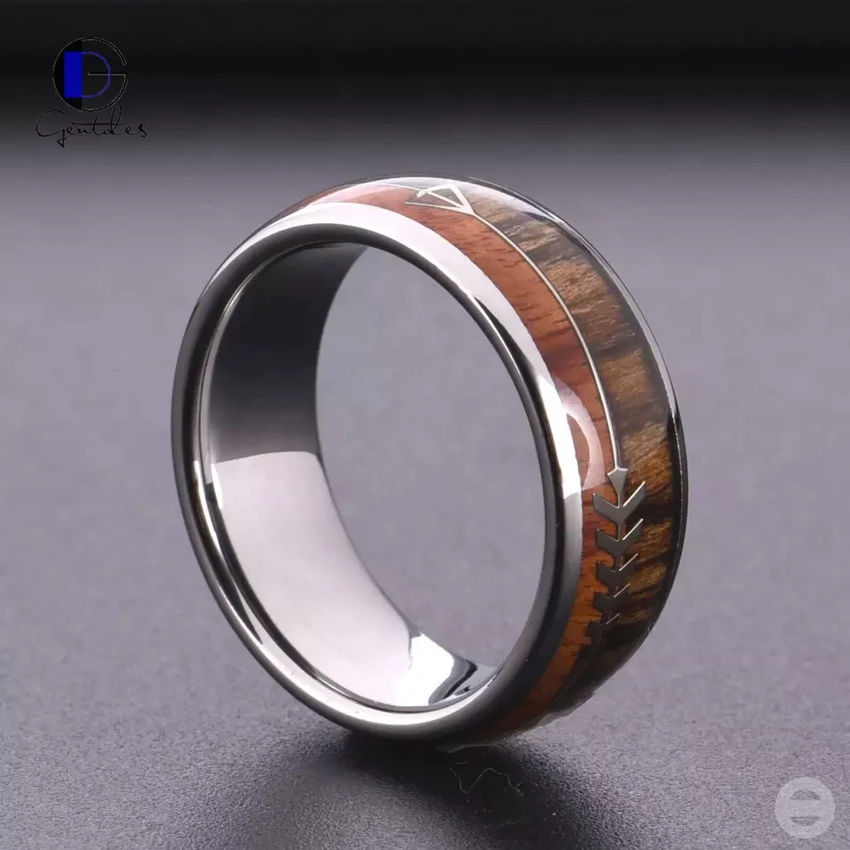 Ювелирные изделия Gentdes, деревянная инкрустация, 8 мм, куполообразные мужские свадебные браслеты из вольфрама