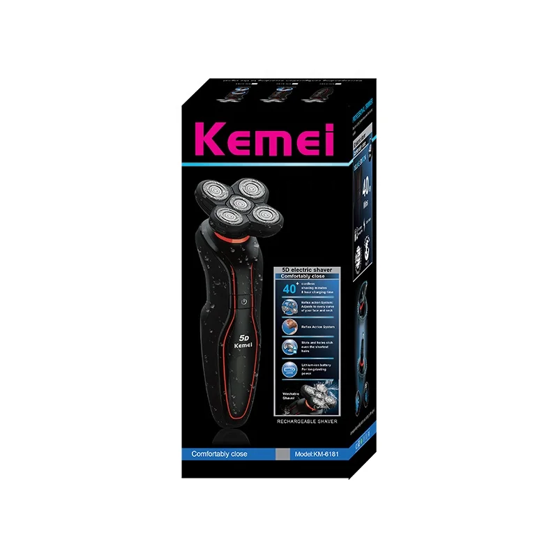 KM 6181 Cordless Rechargeable Electric Shavers Wet/Dry 5D Shaver Body Facial Shaving Machine Waterproof Beard Hair Trimmer