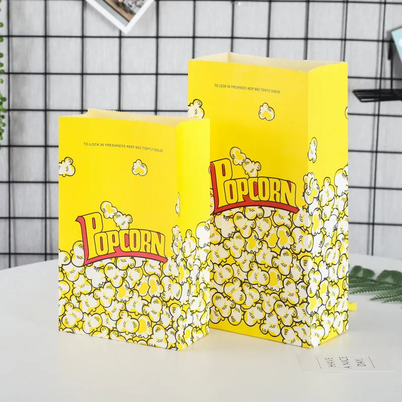 Custom Printed  Food Grade Greaseproof Popcorn packaging bag Brown or White Kraft Paper Bag fried chicken paper popcorn bags