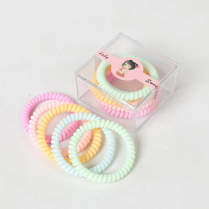 5 PCS boxed telephone line hair band macaron does not hurt hair color rubber band 4cm fine hair accessories