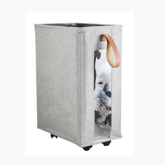 Fashion Design Linen Collapsible Corner Rolling Laundry Hamper Basket with Wheels