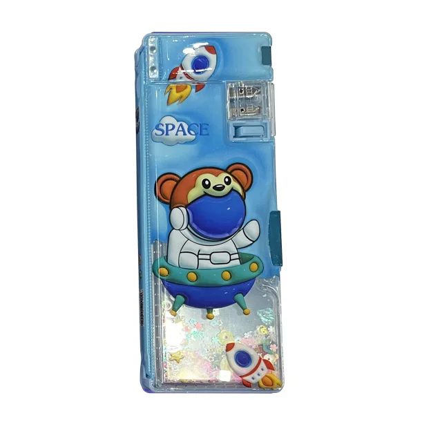 Cartoon-Themed PVC Pencil Case with Press Button Built-In Sharpener School Supplies and Stationery Gift