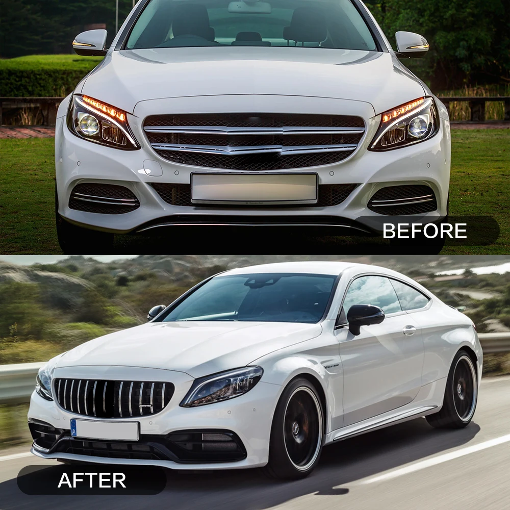 car front bumper grill lip rear diffuser with exhaust pipes bodykit for BENZ W205 2015-2022 upgrade C63 AMG