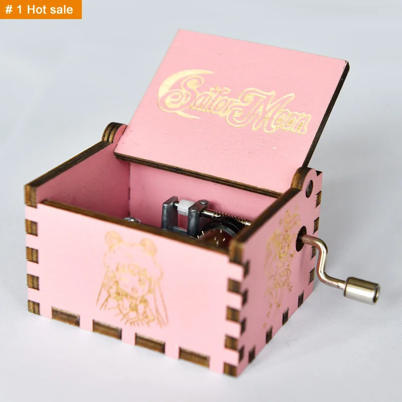 Engraved Hand Crank Pink Music Box For Gift