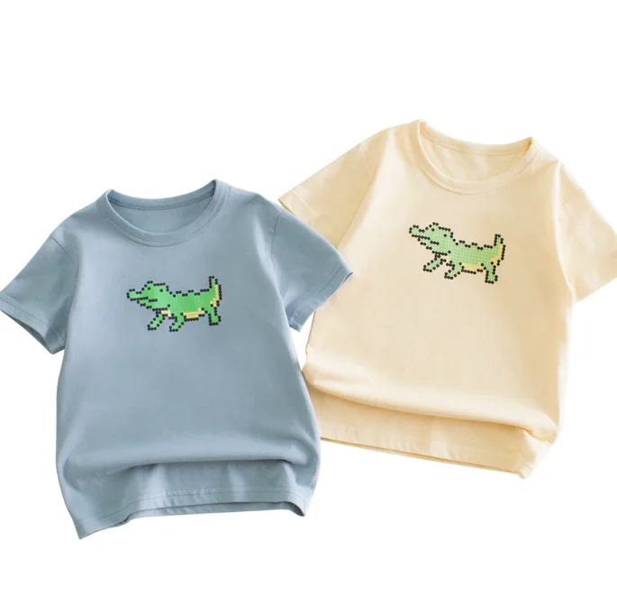 Hot New Unisex Casual Summer Tops Small Cartoon Dinosaur Design Short Sleeve round Neck T-Shirt & Coat for Boys Baby Shirts Tops