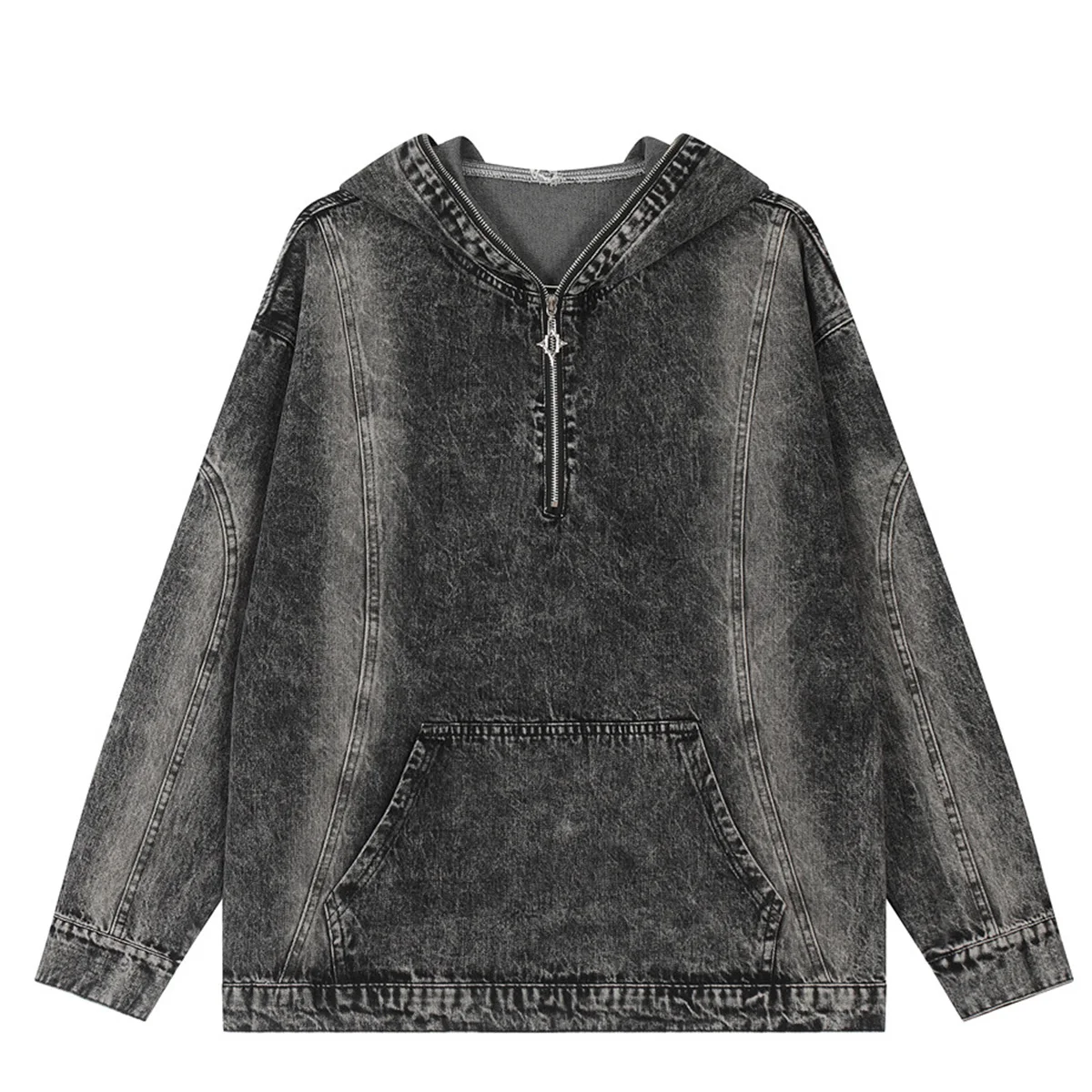 Men Spray Painted Pullover Denim Jacket Half Zipper Hooded Sweatshirt Mens Hip Hop Sweatshirts Spray Paint Hoodies Customized