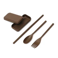 Biodegradable Chopsticks Fork Spoon Coffee Ground PP Material Reusable Travel Cutlery Set With Case