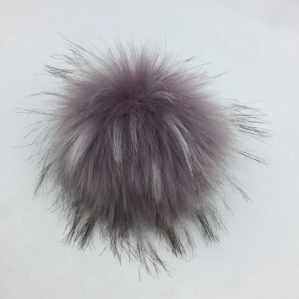 Factory Price Fake Raccoon Fox Fur Pompom With Snap Button Big Ball Pom Pom For Beanie Hats DIY Fur Accessories