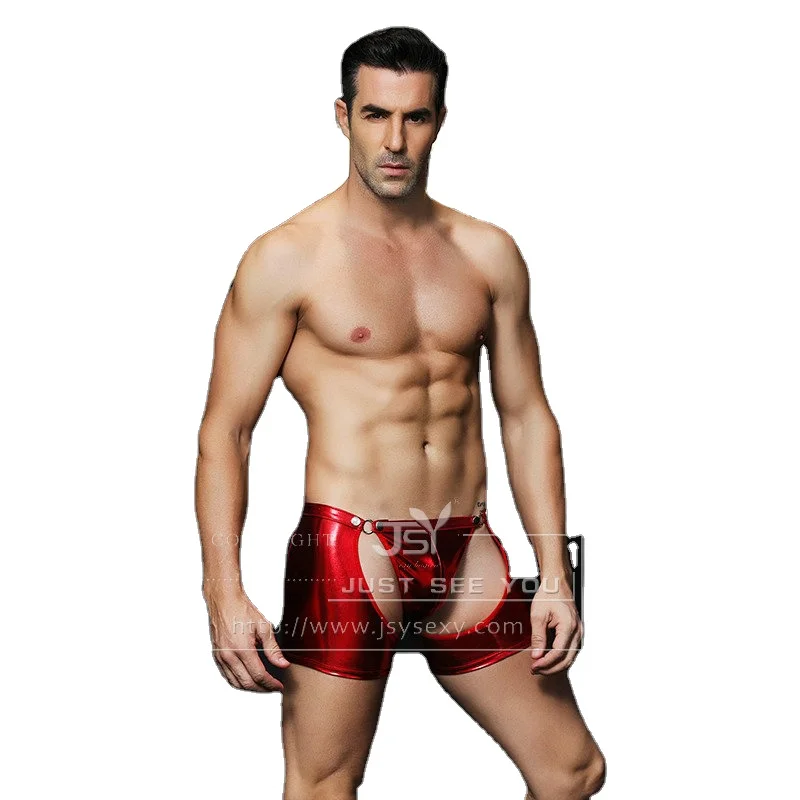 Men Sexy PANTY Lingerie Open Bikini Red Artificial Leather 6626