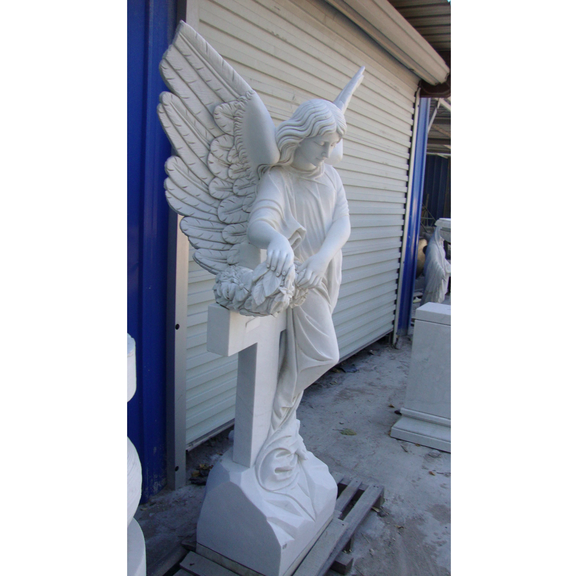 Stone Carving White Marble Statue Sculpture Gravestone With Angel Flower Tombstone