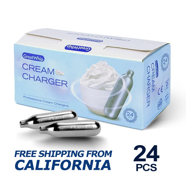 24 Pcs/Pack GreatWhip Whipped Cream Charger N2O Nitrous Cartridges Chargers 8 Gram Fast Free Shipping from California