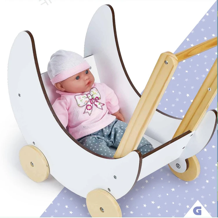 2023 New Style custom made Wagon Toy Walkers Sturdy Construction Wooden Doll Toy Pram