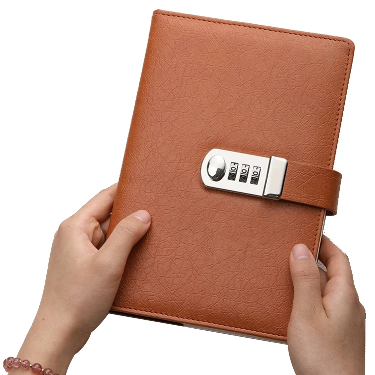 China Factory Custom Title and Wording A5 B5 Faux Leather Journal Notebook Diary with Lock