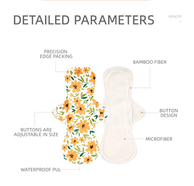 Moramona Washable Reusable sanitary Napkins Multicolor Bamboo Fiber Cloth Sanitary Pads For Women