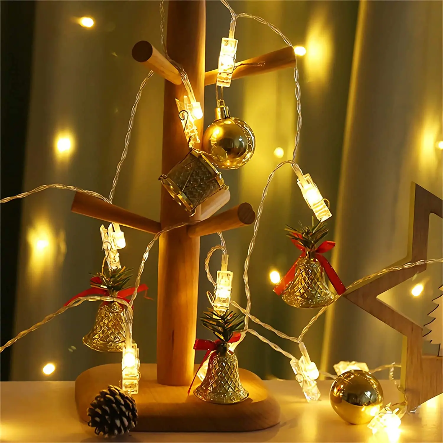 10 20 40 Led Card Photo Clip String Lights Holiday Decoration Led Fairy Light Xmas Bedroom Diy Clothespin Shapes Christmas Lamp