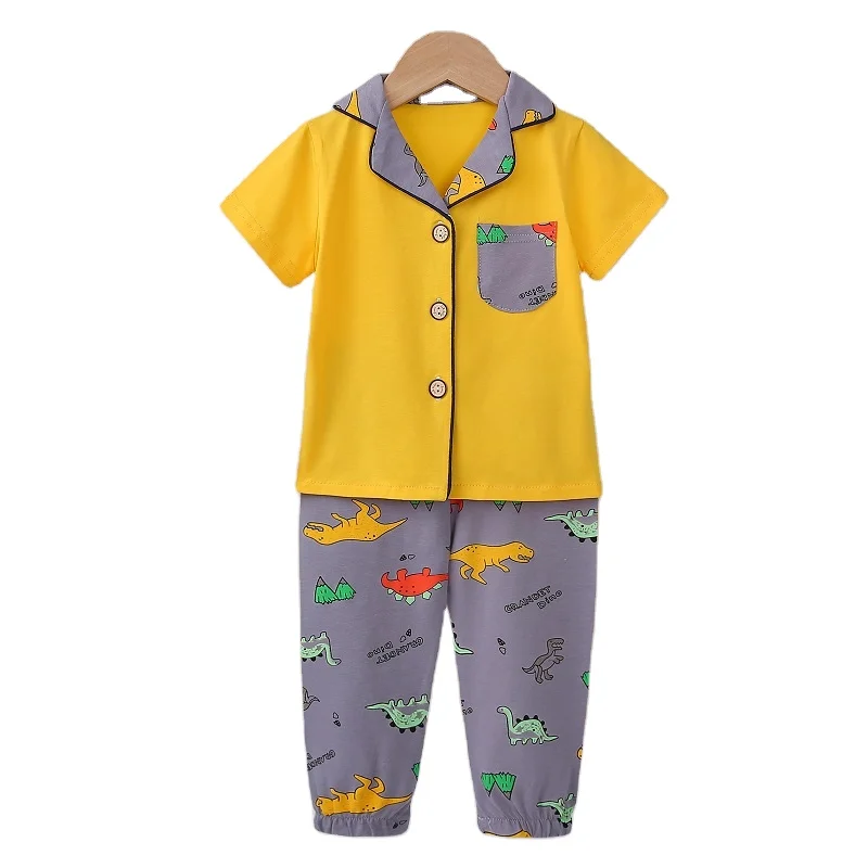 Kids Baby Pajamas Ready To Ship Girls Cartoon Casual Quantity Oem Cotton Clothes Set Short Sleeves Long Pants