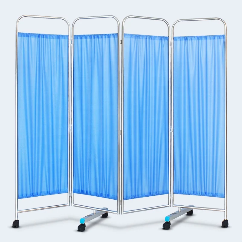 Premium Stainless Steel Portable 4 Sections Folding Hospital Screen Room Divider with Wheels