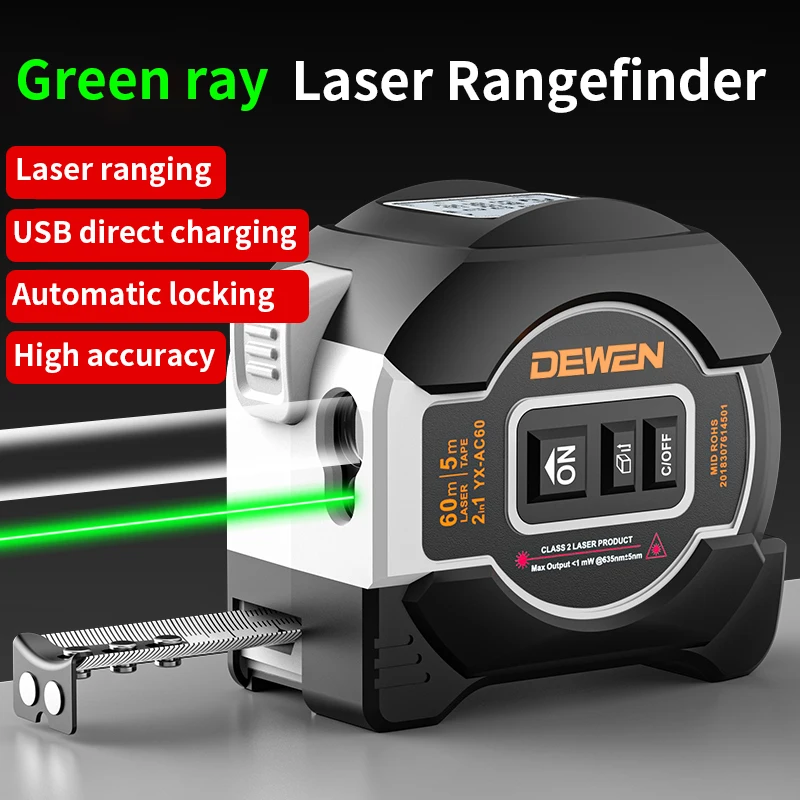 DEWEN Three-in-One Indoor Laser Rangefinder Laser Tape Measure With Digital Distance Meter Laser Measure Tape