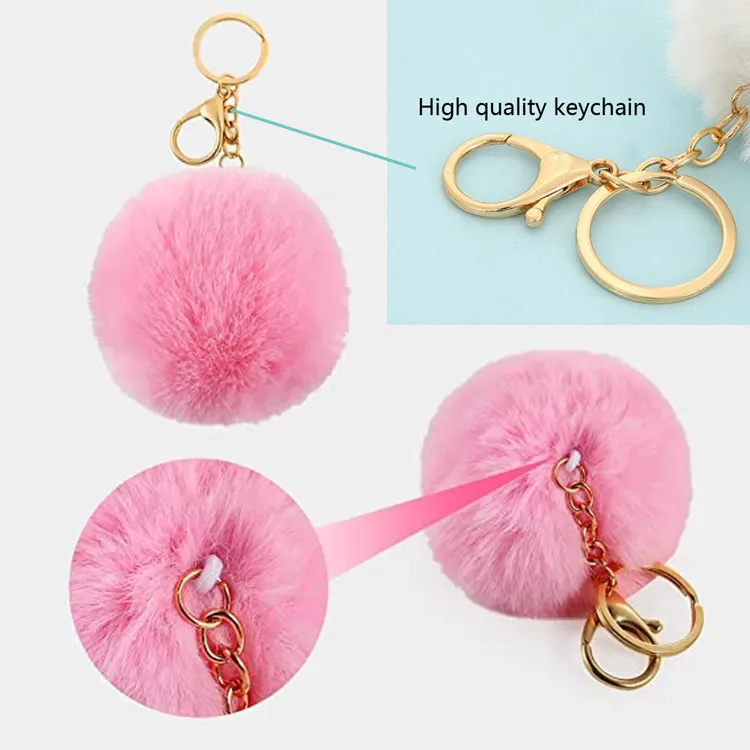 Top seller Pink Sweet Heart Keychain Fur Ball 8cm Pom pom Keychains