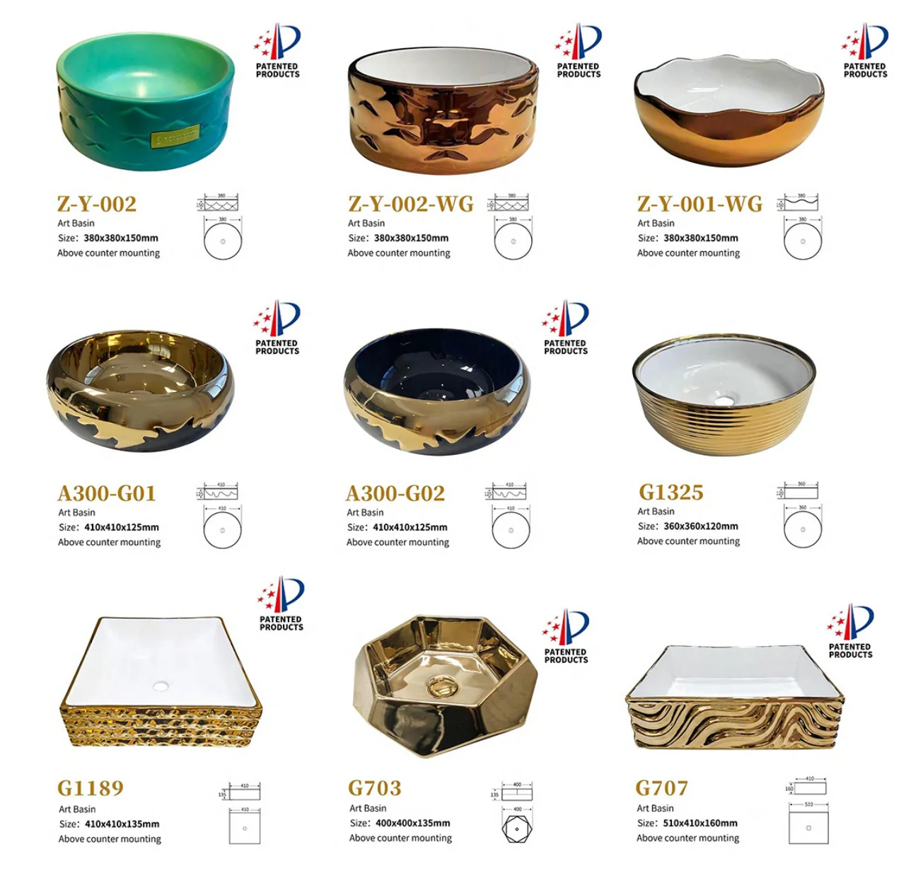 Golden Flower Electroplating Bathroom sink Wash Hand Basin oval shape counter top art basin sink