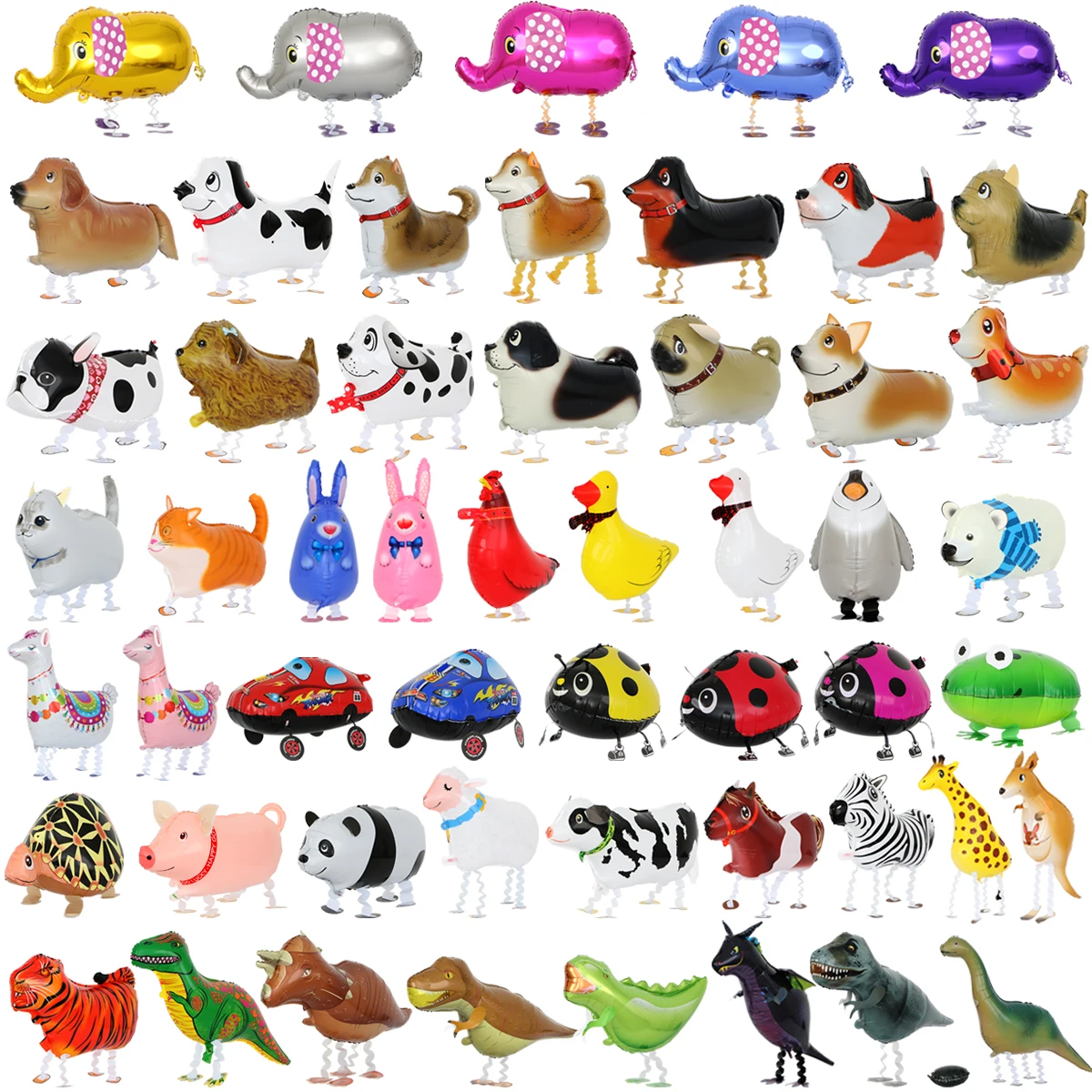 Mixed Walking Balloon Animals Birthday Party Decorations Cute Dogs Dinosaurs Tiger for Kids Walking Pet Foil Balloons