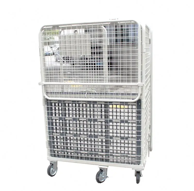 4 sided foldable roll cage container pallet cage trolley with door