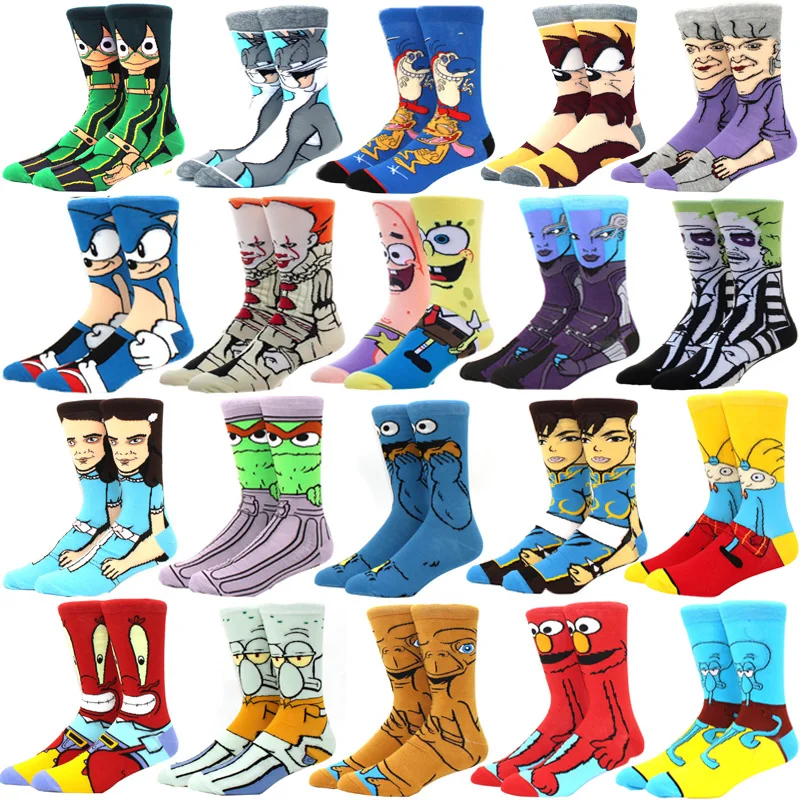 2022 Funny Happy Socks Comics Men Fashion Cotton Calcetines Dibujos Animados Custom Tube Crew Designer Meias Anime Cartoon Socks