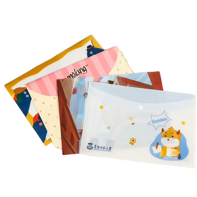 A4 Size Office Supplies Document  Envelope  Bag With Snaps Buttons Plastic PP Wallet File Folder