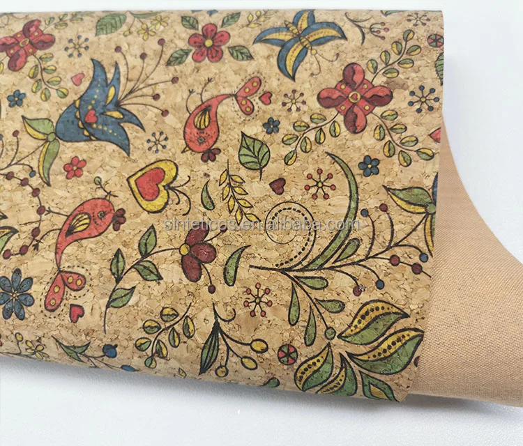 #4423-381,  Natural Cork With Printing Flower Pu Synthetic Leather For Lady Shoes , Handbags (Corchos,Yute,  PU Sinteticos)
