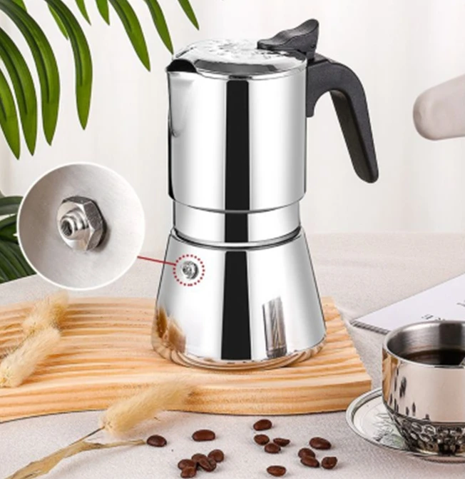 Christmas Gift Moca Pot Coffee Dispenser Portable Espresso Mocha Pot Coffee Maker Double Valve Stainless Steel Moka Pot