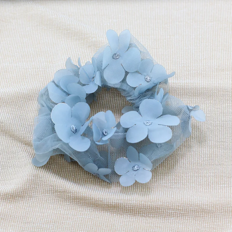 wholesale fashion butterfly elastic hair tie custom organza lace fabric hair scrunchies