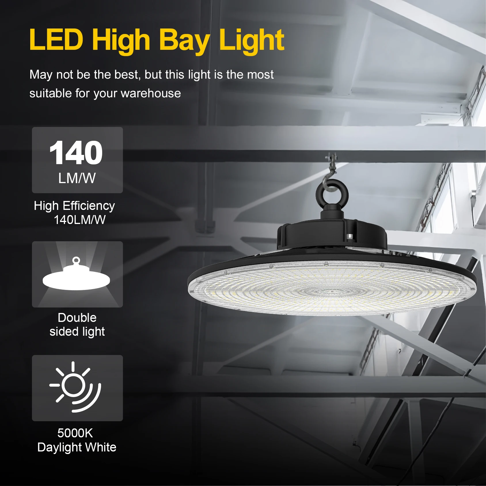 High powerful  DLC listed energy saving 100w 150w 200w UFO dimmable for factory and warehouse LED high bay light
