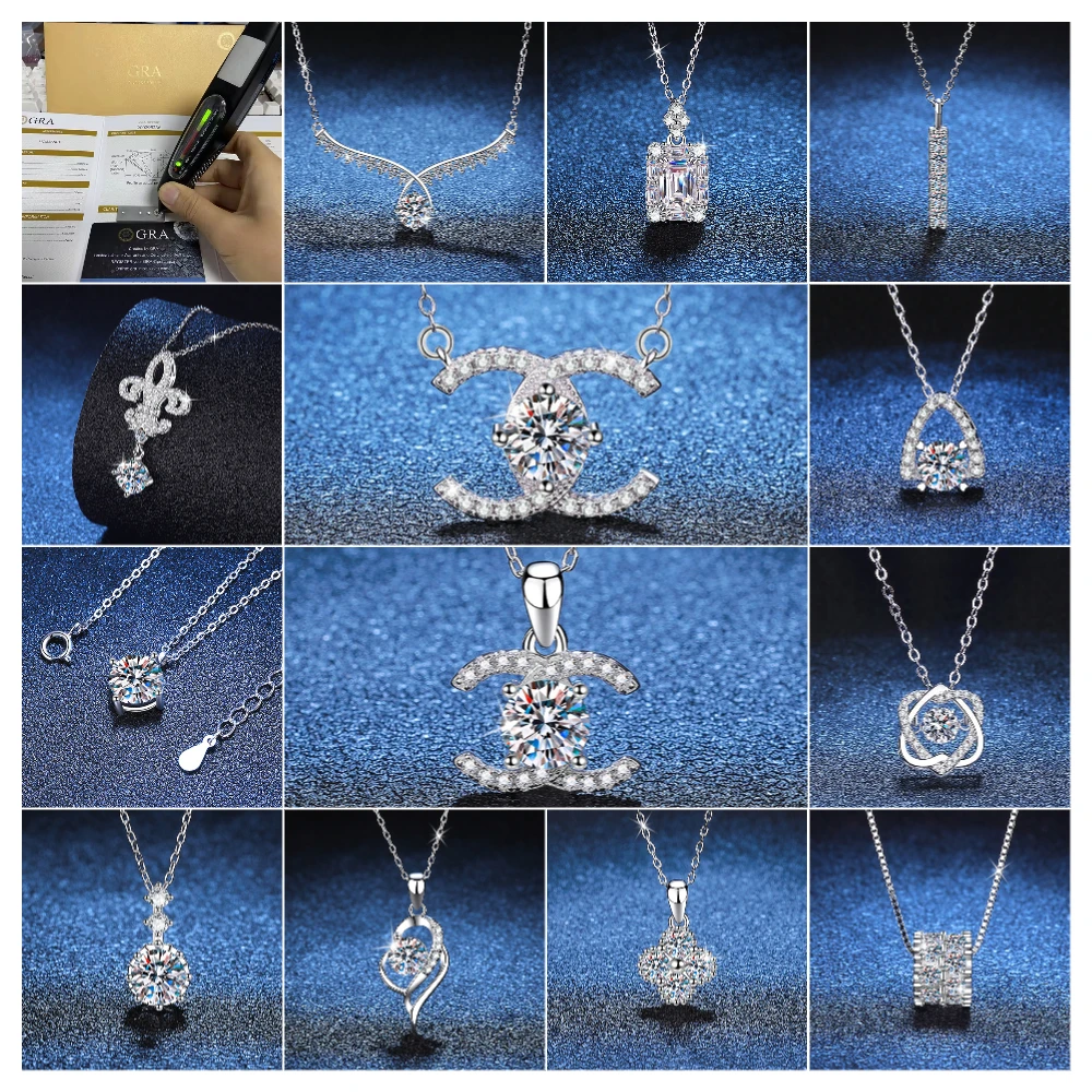 Zircon Silver 18k Gold Plated Double Heart Necklaces Heart Pendant Moissanite Necklace