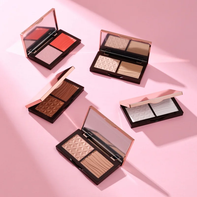 Discover 5-Hue Highlight & Contour Disc, Combining Highlighting Powder & Pearl Blush, 2-in-1 Design for Effortless Beauty
