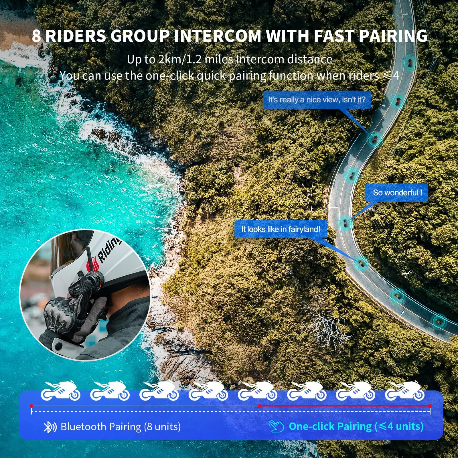 FODSPORTS FX8 Pro 8 riders BT 5.0 interphone waterproof  Bluetooth motorcycle helmet headset intercom radio