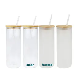 US stocked 12oz 16oz 25oz Soda Pop Clear Can Shaped Beer Sublimation Beverage Glass Cups With lid and glass straw