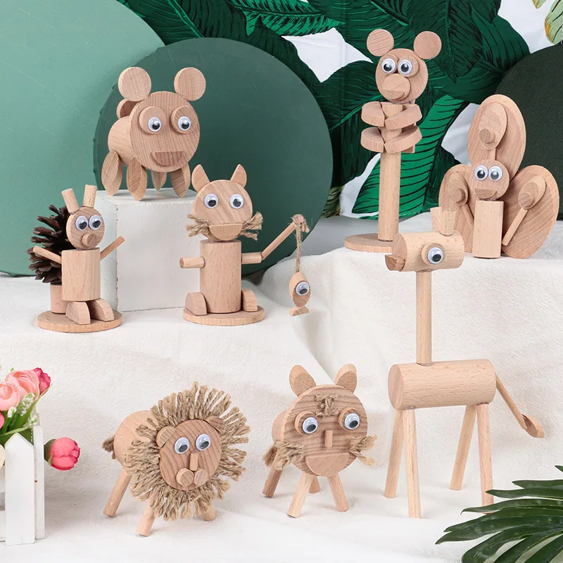 Diy wooden animals wooden chips wooden post handmade toys for children wooden diy toy
