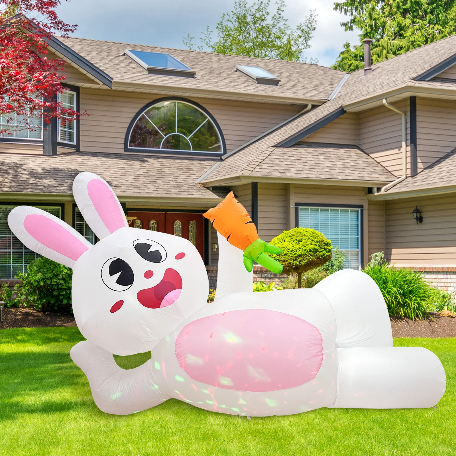 Ourwarm 8FT Easter Inflatable Lying Light Bunny Party Outdoor Decoration