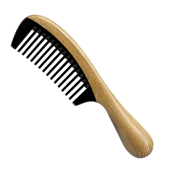 
Popular Round Handle Horn Sandral Wood Custom Logo Comb Hair 
