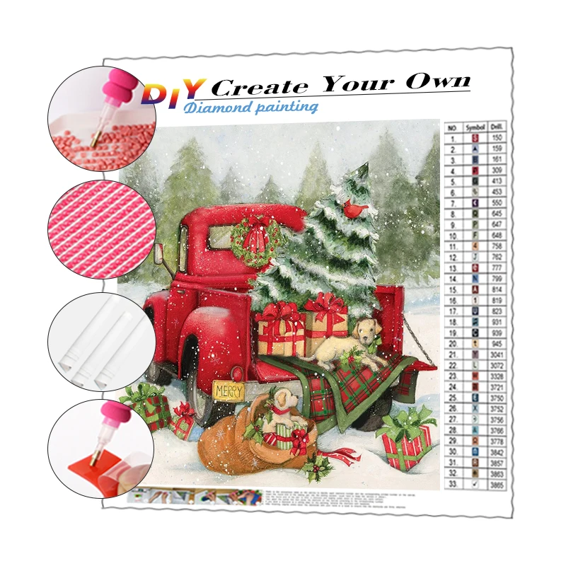 DIY Diamond Painting Art Kit Xmas Tree Truck and Dogs Diamond Painting Resin Drill Wholesale 5d Diamond Painting Christmas