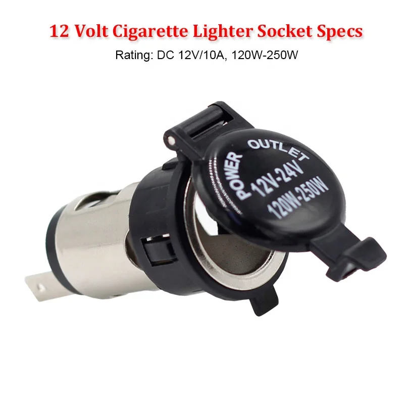 12V-24V 120W-250W Ceramic Inner Core Car Cig Cigarette Lighter Socket Connector with Waterproof Cover,Wires for Car Truck Marine