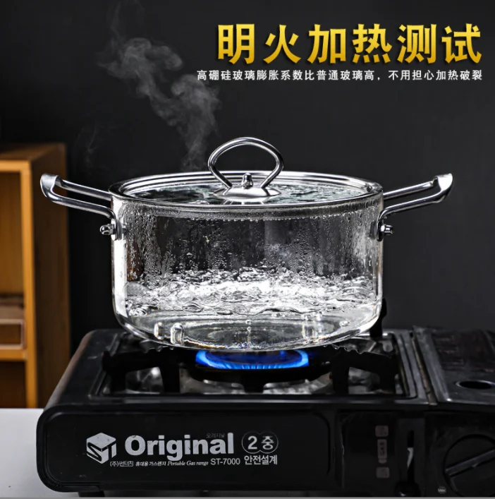 Hot sale high borosilicate soup pot clear glass pan  heat resistant  can be used for domestic