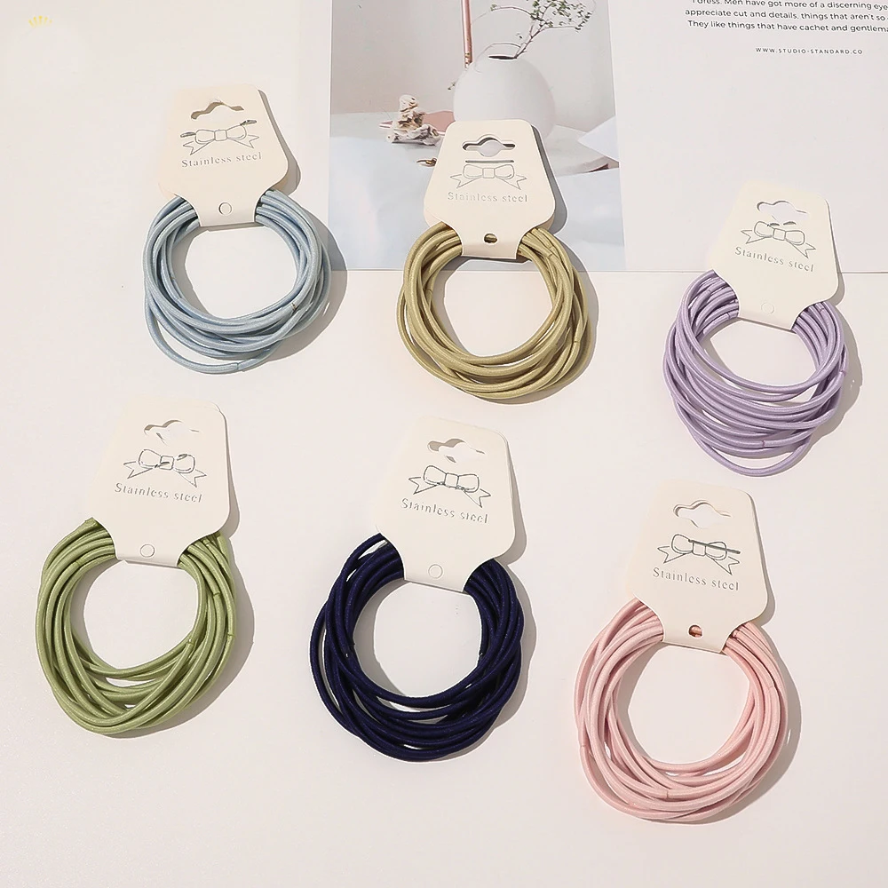 Korean style solid color simple hair band slender super elasticity rubber band 10 pcs/set wholesale women girls hair tie