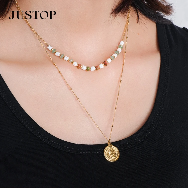 Luxury Gold Double Layer Chain Popular Personality Bead Chain For Women Accessories Geometric Star Pendant Necklace