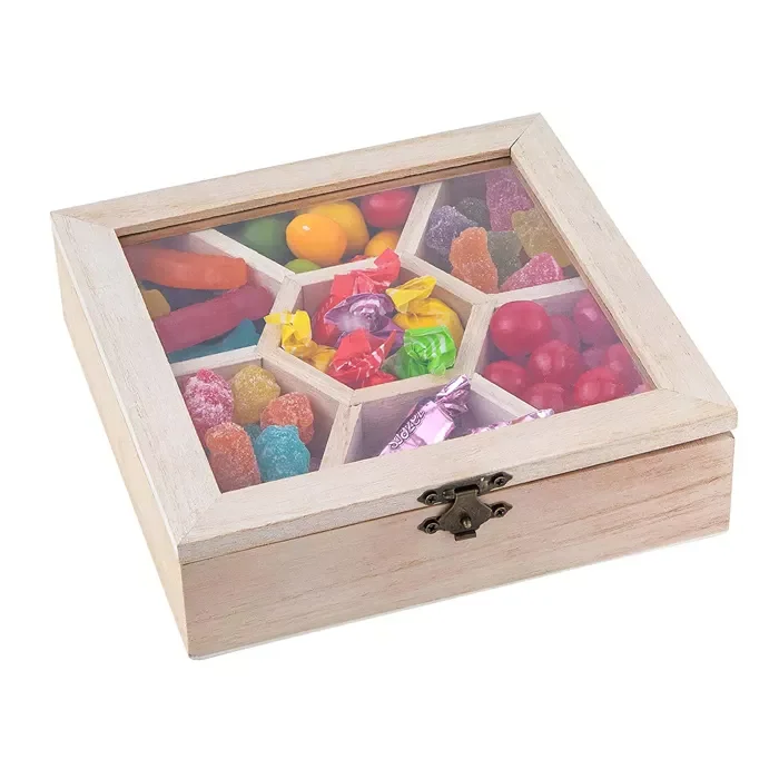 Handmade Unfinished Paulownia Wood Candy Storage Box Wooden Boxes for Nuts  with Acrylic Lid
