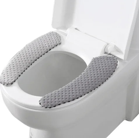 2 Pcs Winter Washable Bathroom Reusable Soft Self Adhesive Cute Plush Household Non Slip Warm Toilet Seat Cushion Thick